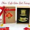 Bộ quà tặng phin cà phê gốm thấp vẽ hoa hướng dương và hộp quà tặng cao cấp