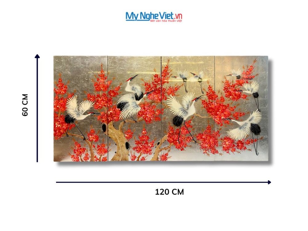 Bộ Tranh Sơn Mài Cò Đào Dát Lá Bạc