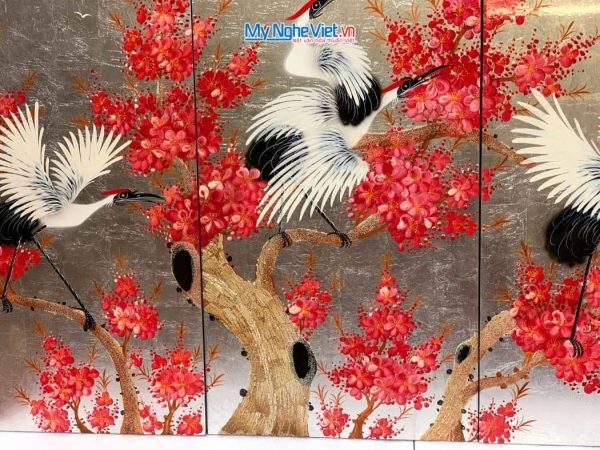 Bộ Tranh Sơn Mài Cò Đào Dát Lá Bạc