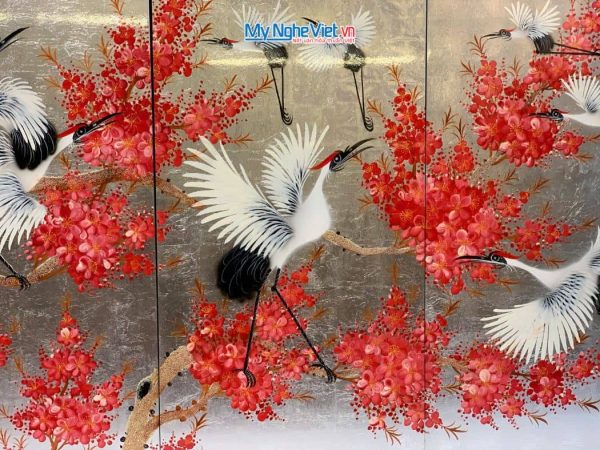 Bộ Tranh Sơn Mài Cò Đào Dát Lá Bạc