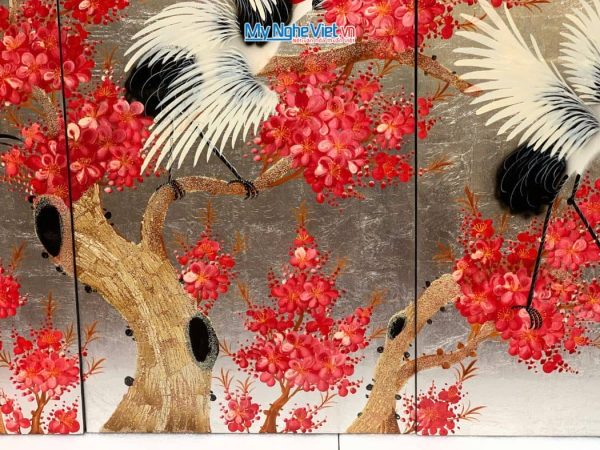 Bộ Tranh Sơn Mài Cò Đào Dát Lá Bạc