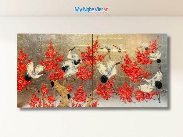 Bộ Tranh Sơn Mài Cò Đào Dát Lá Bạc