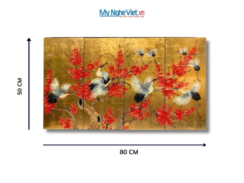 Bộ tranh sơn mài cò đào dát lá vàng