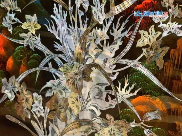 Bộ tranh sơn mài mai lan cúc trúc nền ấm cẩn chìm chậu