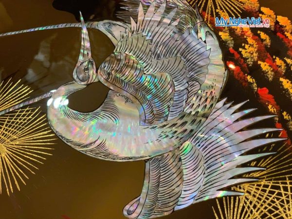 Bộ tranh sơn mài đàn hạc tiên cò nâu cao cấp