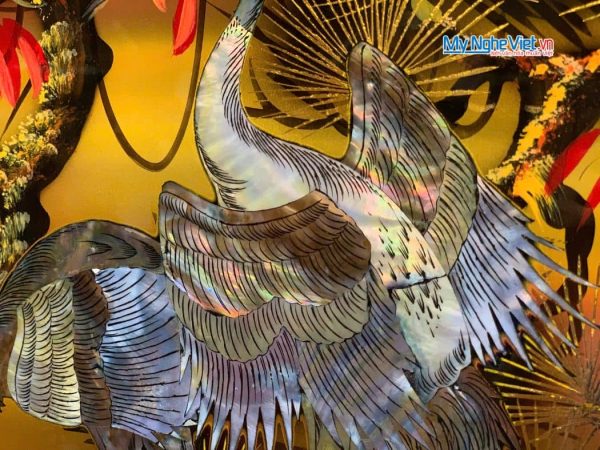 Bộ tranh sơn mài đàn hạc tiên cò nâu cao cấp