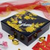Hộp Mứt Tết Sơn Mài 4 Ngăn Cò Đào Nền Đen