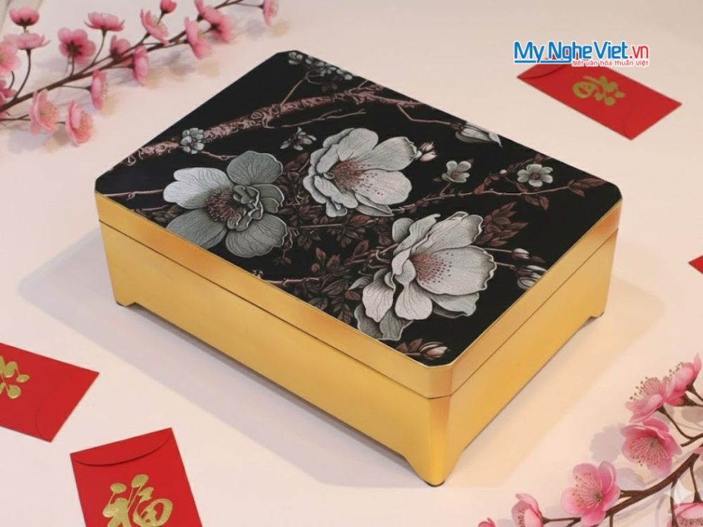 Hộp đựng quà tết cao cấp họa tiết hoa mẫu đơn