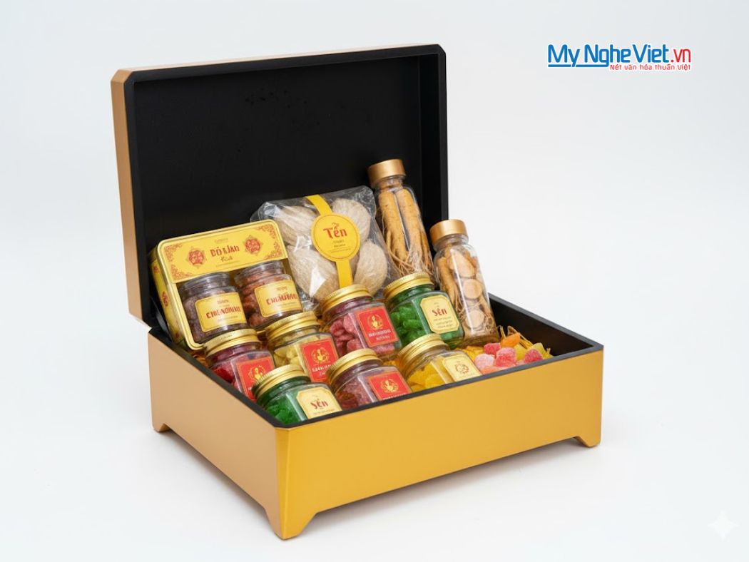 Hộp đựng quà tết cao cấp họa tiết hoa sen