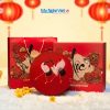 Hộp Mứt Tết Sơn Mài Song Hạc Cát Tường 5 Ngăn Nền Đỏ