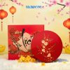 Hộp Mứt Tết Sơn Mài Mai Đào Tụ Lộc 5 Ngăn Nền Đỏ