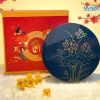 Hộp Mứt Tết Sơn Mài Tịnh Sen Vàng 5 Ngăn Nền Xanh