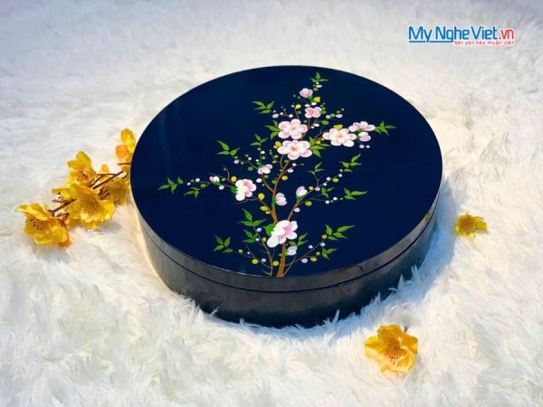 Hộp Mứt Tết Sơn Mài Mai Khai Phú Quý 5 Ngăn Nền Xanh