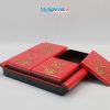 Hộp mứt tết sơn mài tay cầm 4 ngăn khay rời vẽ lá trúc