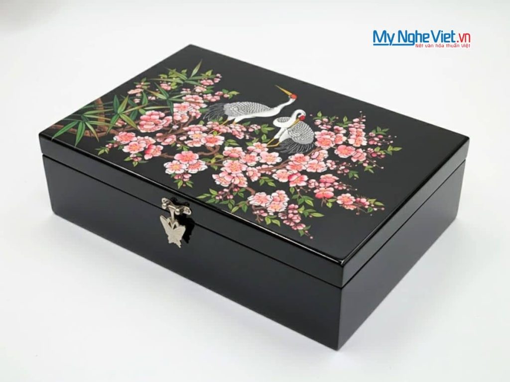 Bộ quà tặng hộp sơn mài cò đào