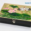 Hộp trang sức sơn mài họa tiết cò sen dát lá vàng cao cấp