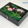 Hộp trang sức sơn mài họa tiết cò sen nền đen cao cấp