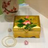 Hộp Trang Sức Sơn Mài Cao Cấp Lớn Có Chân Vẽ Hoa Sen Đắp Nổi