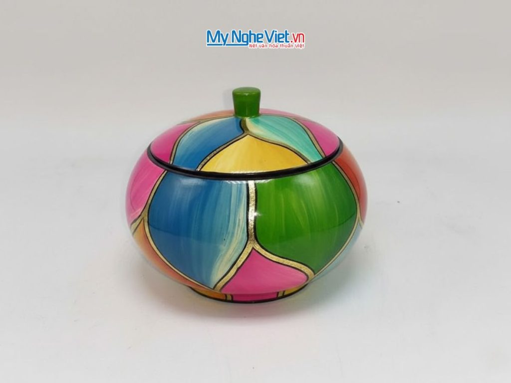 Hũ cam sơn mài đựng mứt vẽ lập thể