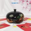 Hũ đào sơn mài đựng mứt vẽ cảnh đồng quê