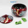 Hũ đào sơn mài đựng mứt đỏ vẽ hoa mai xanh