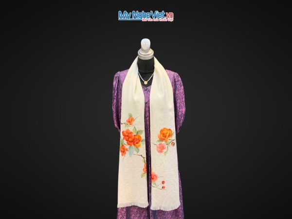Khăn lụa đũi họa tiết hoa vẽ tay 100% silk cao cấp