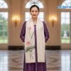 Khăn lụa đũi họa tiết hoa sen thêu tay trắng 100% silk cao cấp