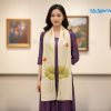 Khăn lụa đũi họa tiết hoa sen thêu tay màu kem 100% silk cao cấp