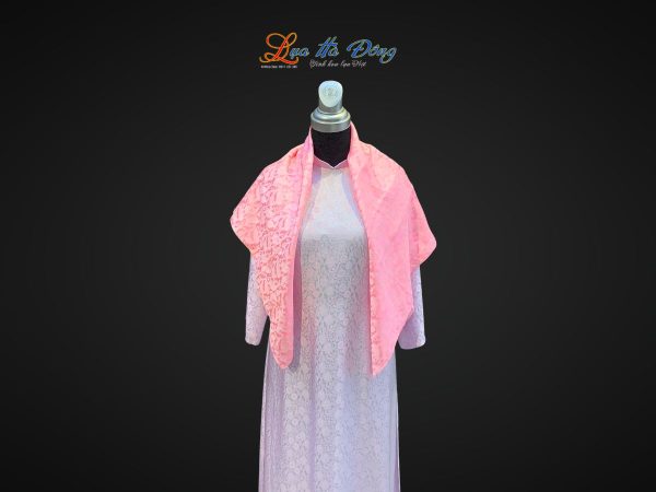 Khăn lụa vuông tơ tằm họa tiết đuôi công hồng trơn