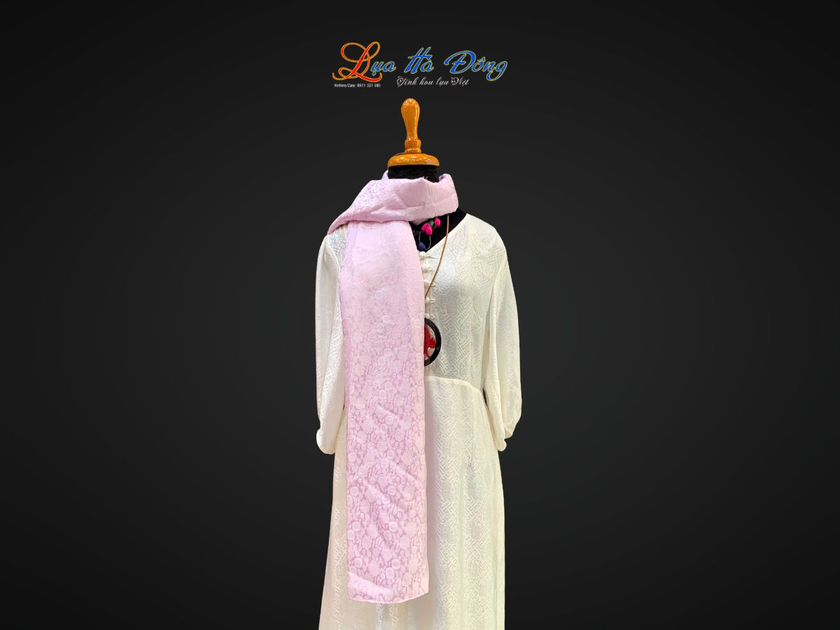 Khăn lụa tơ tằm dài họa tiết hồng thọ nhí tím hoa cà