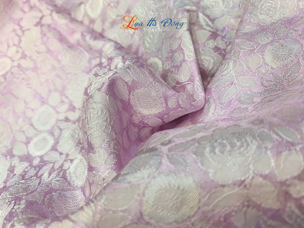 Khăn lụa tơ tằm dài họa tiết hồng thọ nhí tím hoa cà