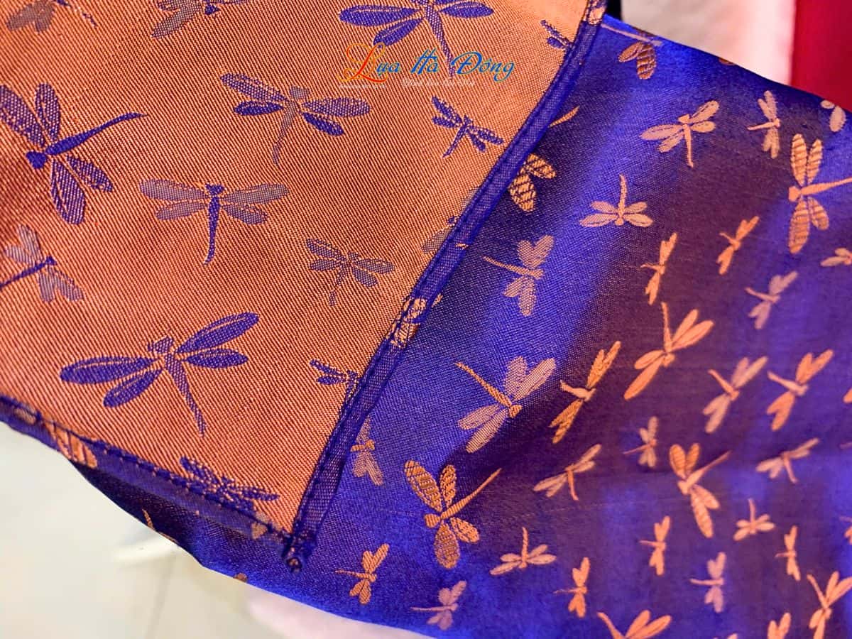Khăn lụa tơ tằm dài họa tiết chuồn chuồn tím cam