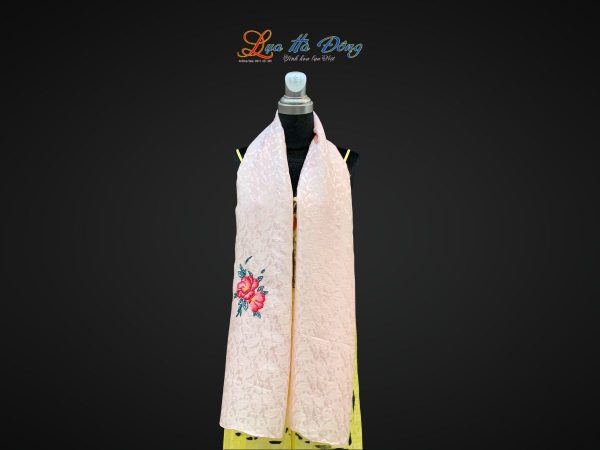 Khăn lụa thêu tay đuôi công hồngKhăn lụa thêu tay đuôi công hồng