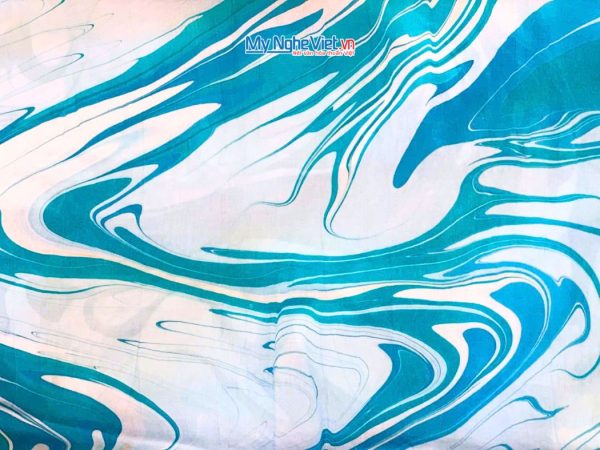 Khăn Lụa Vuông Thủy Ấn Tơ Tằm Màu Xanh