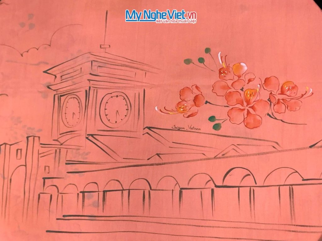 Khăn lụa tơ tằm vẽ tay chợ Bến Thành màu cam