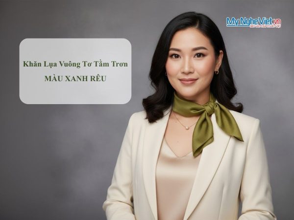 Khăn lụa vuông tơ tằm trơn màu xanh rêu