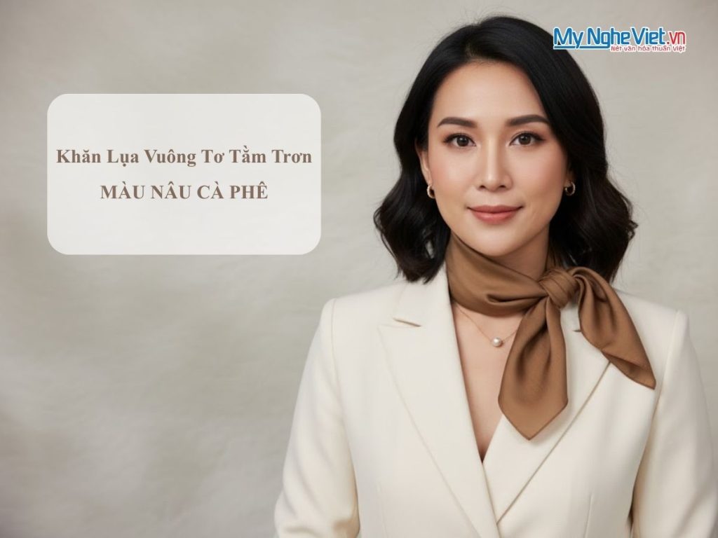 Khăn lụa vuông tơ tằm trơn màu nâu cà phê MNV-PT5050/3