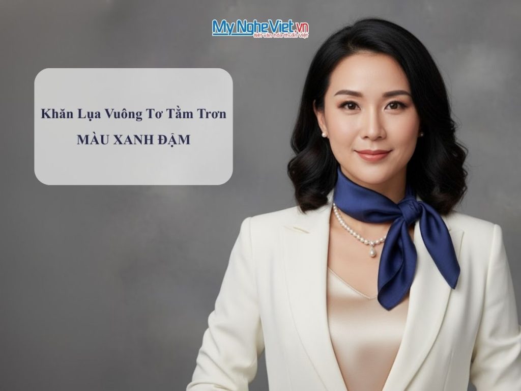 Khăn lụa vuông tơ tằm trơn màu xanh đậm