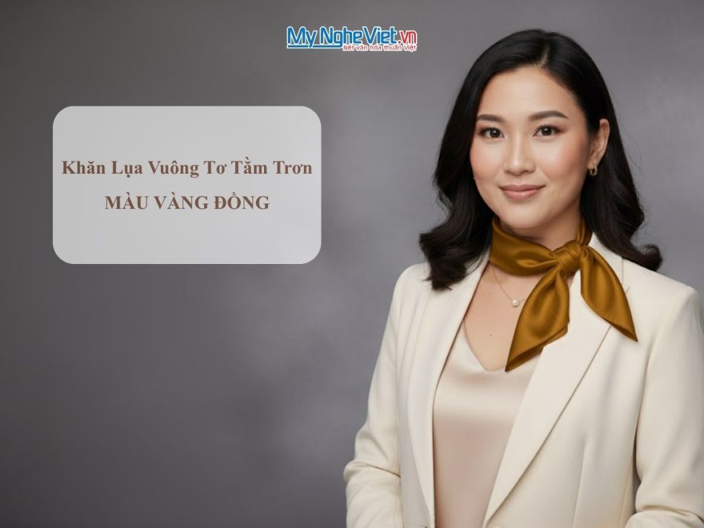 Khăn lụa vuông tơ tằm trơn màu vàng đồng
