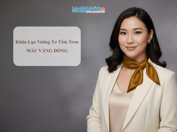 Khăn lụa vuông tơ tằm trơn màu vàng đồng
