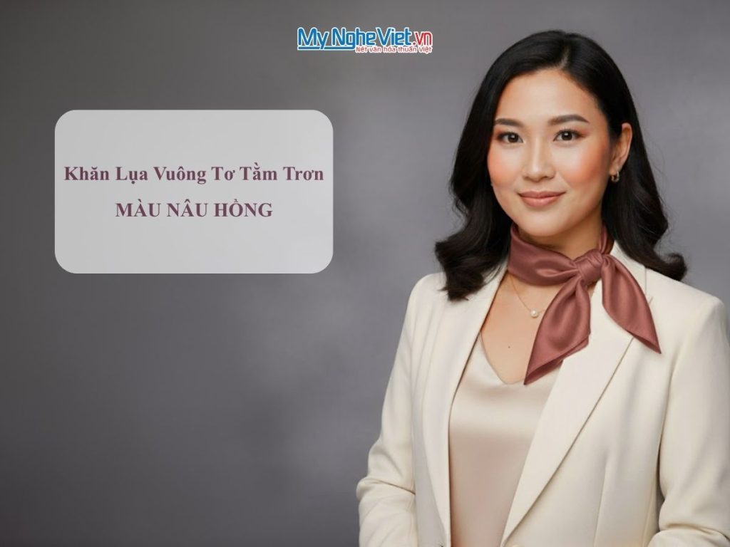 Khăn lụa vuông tơ tằm trơn màu nâu hồng
