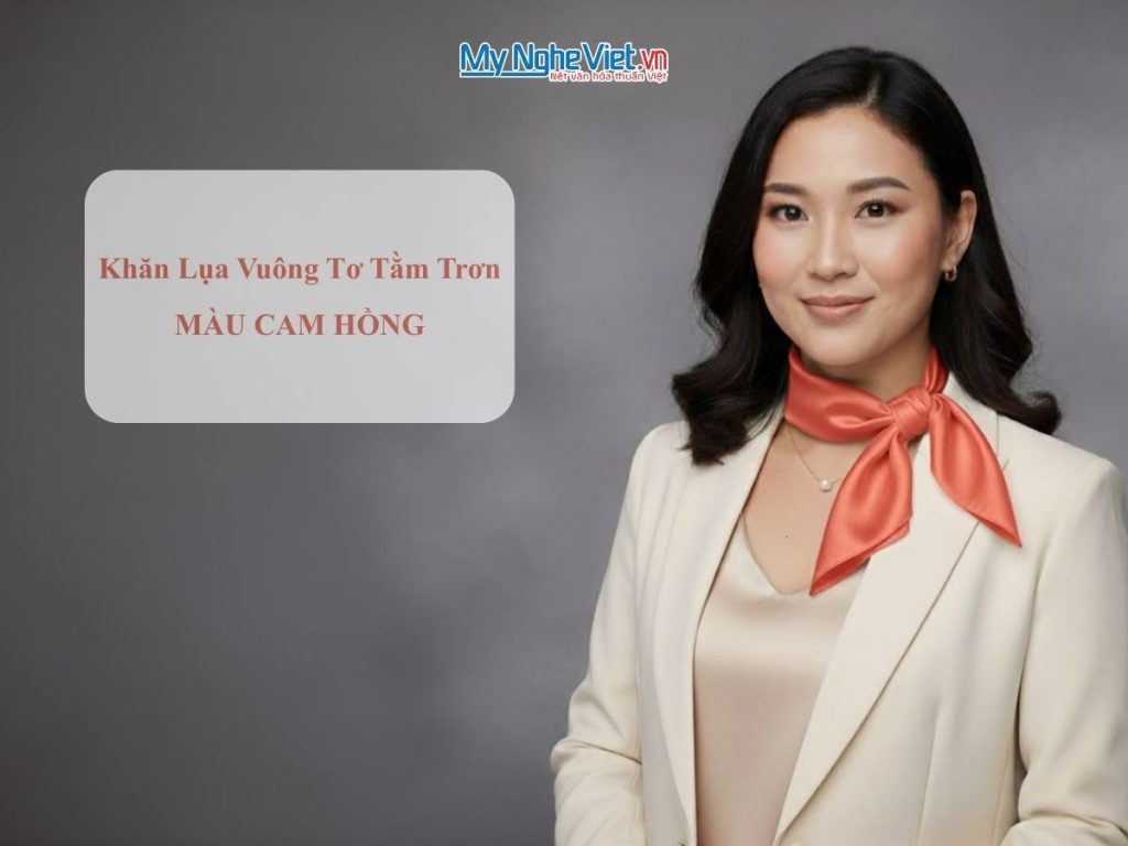 Khăn lụa vuông tơ tằm trơn màu cam hồng
