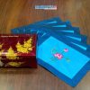 Bộ quà tặng hộp sơn mài hoa mai và bộ khăn trải bàn xanh nhạt thêu sen