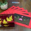 Bộ quà tặng hộp sơn mài hoa mai và bộ khăn trải bàn màu đỏ thêu sen