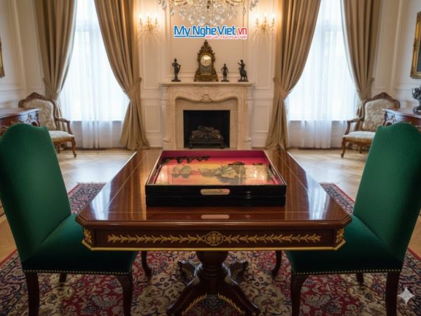 Khay sơn mài vuông vẽ phong cảnh