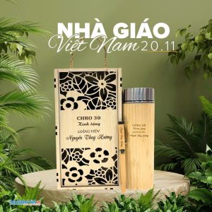 Quà tặng ngày 20-11 - bộ quà tặng gỗ in tên và logo