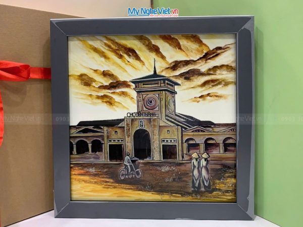 Tranh Sơn Mài Vuông Chợ Bến Thành