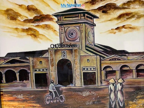 Tranh Sơn Mài Vuông Chợ Bến Thành