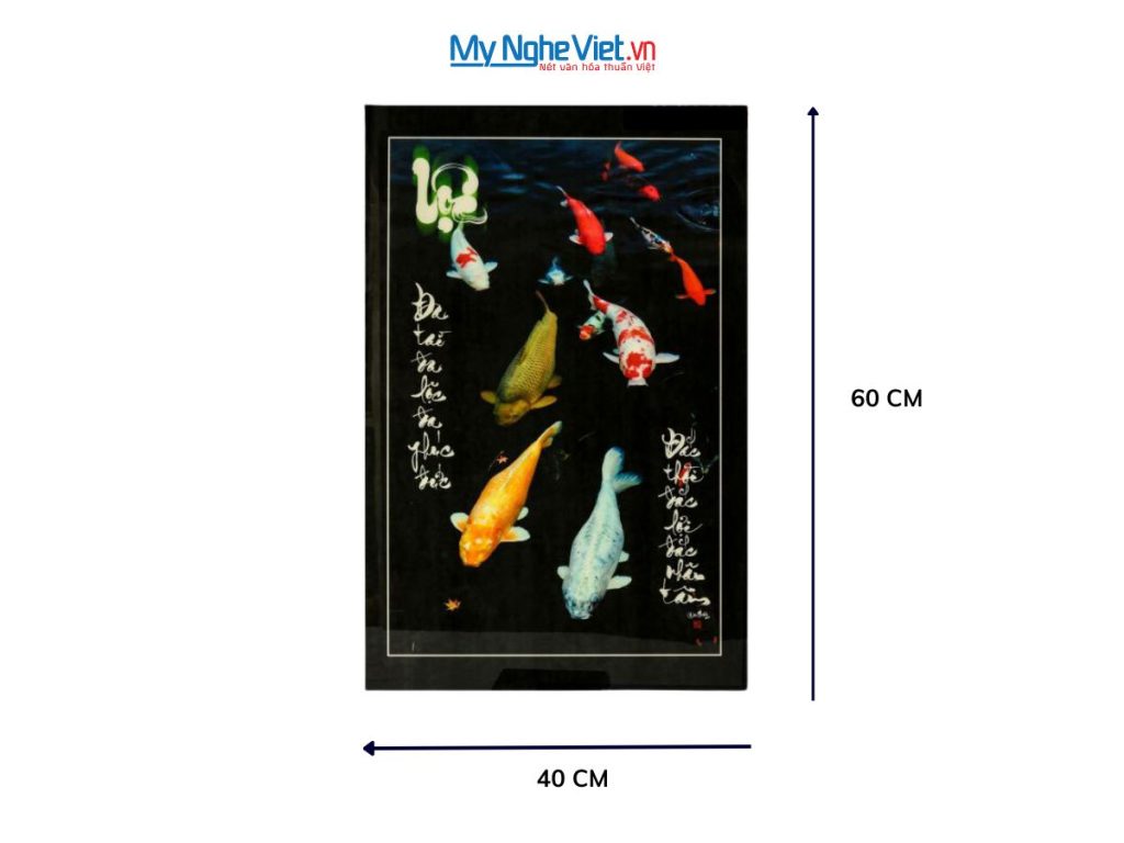 Tranh thư pháp sơn mài chữ Lộc vẽ cá Chép