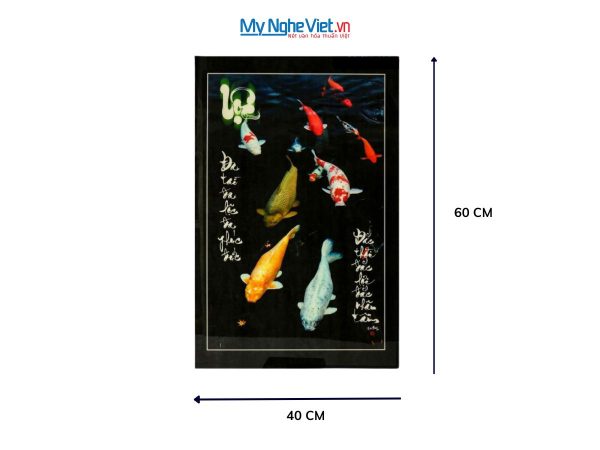 Tranh thư pháp sơn mài chữ Lộc vẽ cá Chép
